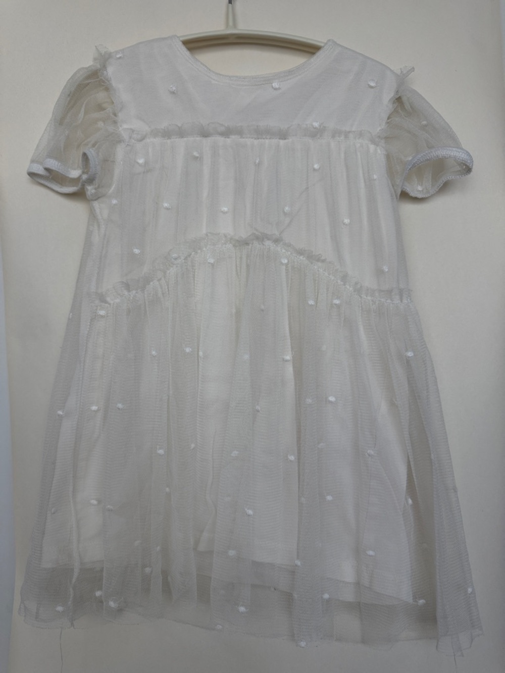Zara White Mesh Dot Girls' Dress